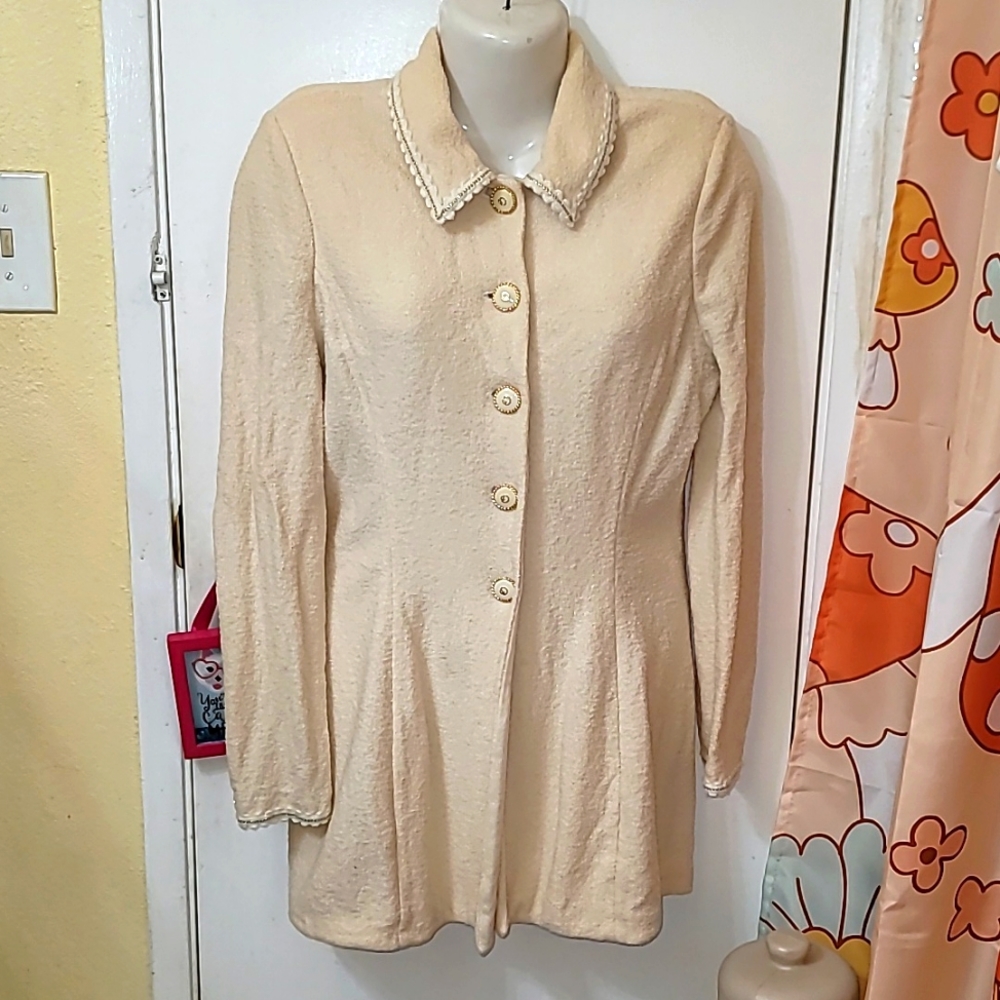 St. JOHN Collection Knit Suit Jacket & Skirt eggshell white vintage 2pc